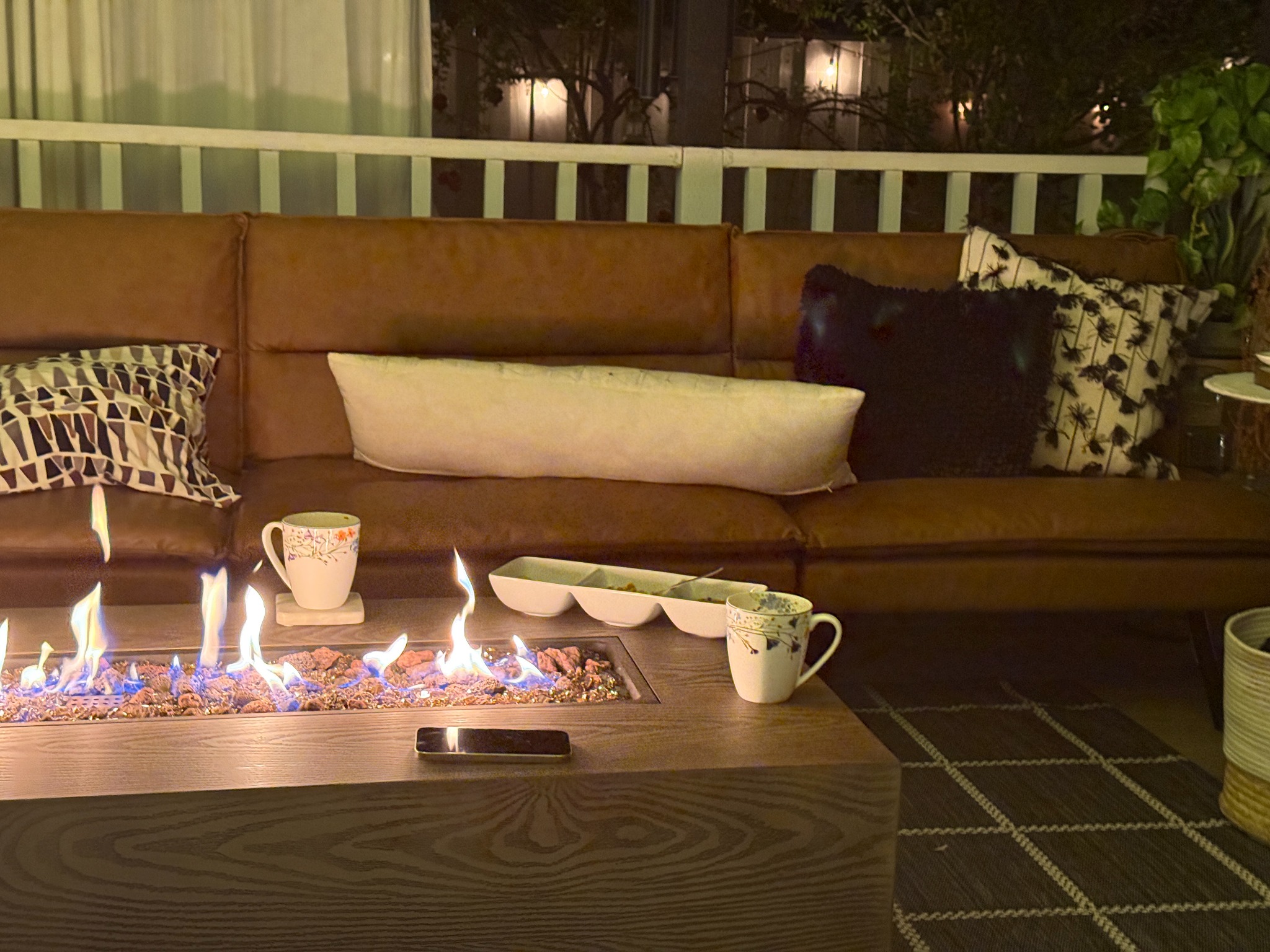 A warm evening at home beside an outdoor fire table